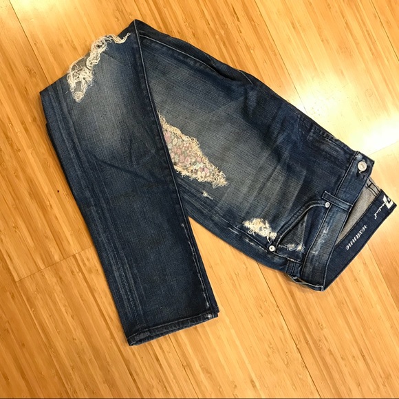 7FAM Roxanne Distressed Floral Patch Jeans - Picture 6 of 8